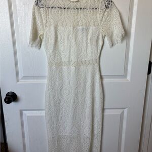 Lulu's Ivory Lace Midi Dress